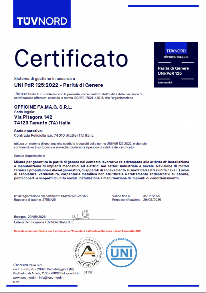 Certificazioni Officine Famag Taranto